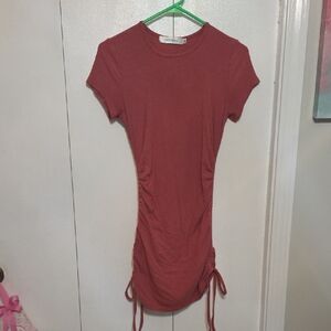 Mauve Ribbed Short Sleeve Dress